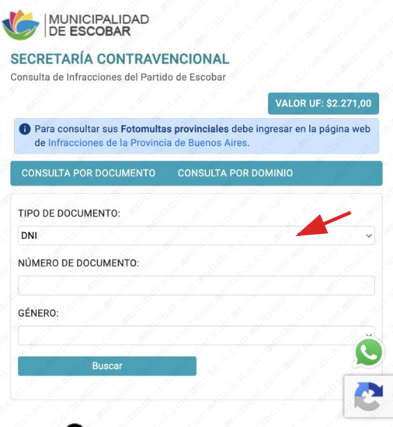 Secretaría Virtual de Escobar con consulta por documento, tipo de identificación, número, género y botón Buscar