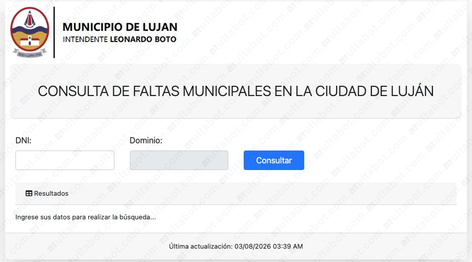 Formulario municipal de Luján para consultar faltas por DNI o patente