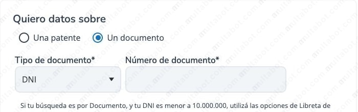 Formulario oficial de multas en CABA con la opción Un documento seleccionada