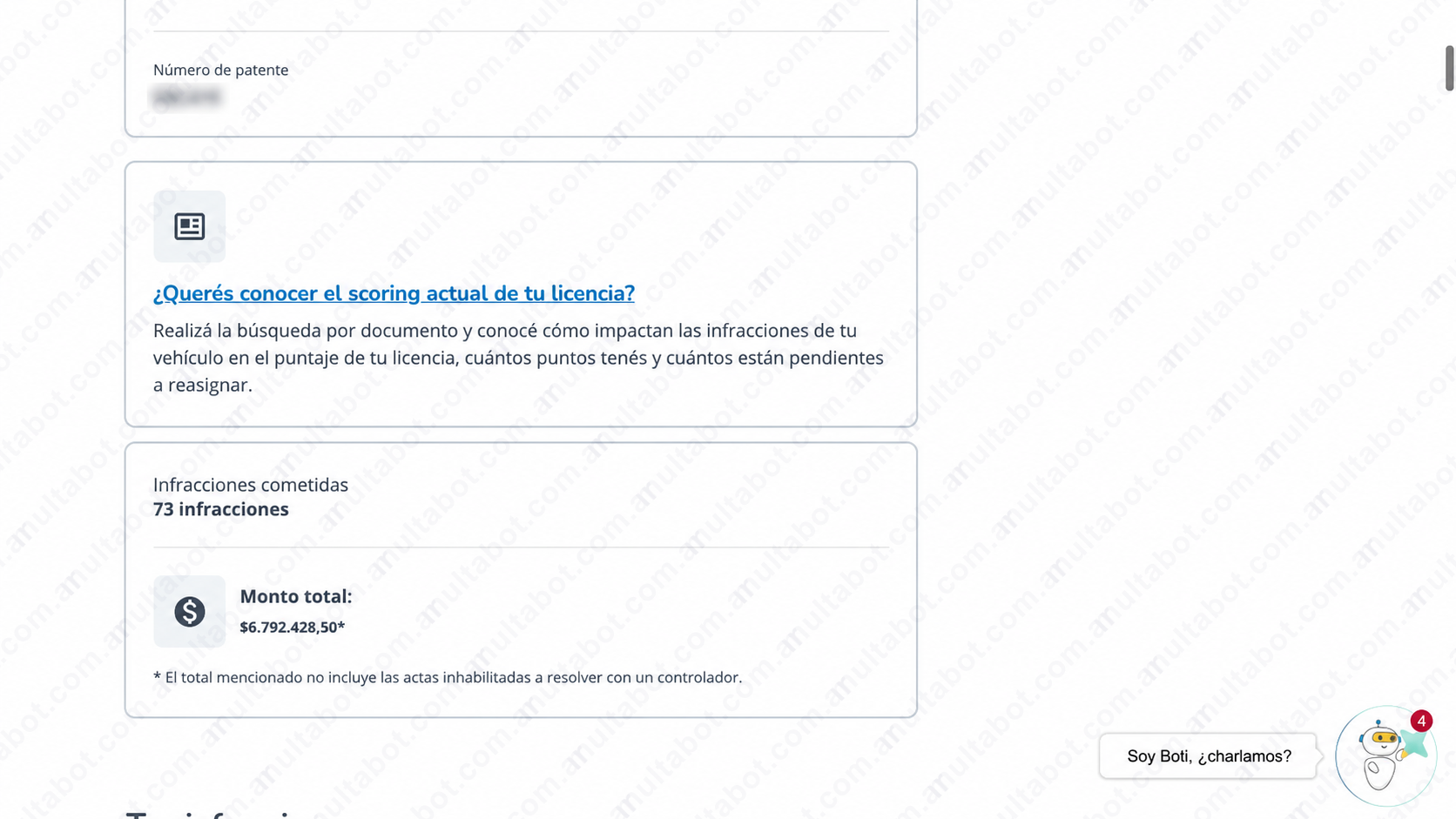 Resumen del portal oficial con la cantidad de multas en CABA y el monto total